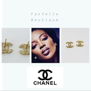 Authentic Gold tone & Crystal Chanel CC Earrings